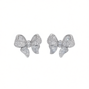 Pendientes de botón con lazo en oro rosa y cristales de imitación para mujer, joyería de moda linda para fiesta, aleación con microincrustaciones - Product Image 1