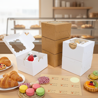 Boîte à gâteau carrée sur mesure auto-élevante avec fenêtre, impression UV, pelliculage mat, gaufrage, en papier kraft
