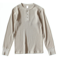 Chemises personnalisées à manches longues avec boutons, chemise thermique de haute qualité 100% coton, chemises gaufrées Henley pour hommes