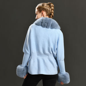 Cardigan tricoté en cachemire pour femme, manches longues, col en fourrure, décontracté, tricot, à la mode, collection - Product Image 4