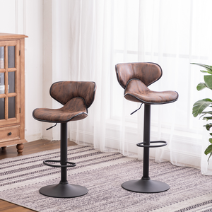 Weathered Upholstery Airlift Adjustable Swivel Barstool with Chrome Base, Set of 2, Brown - Product Image 3