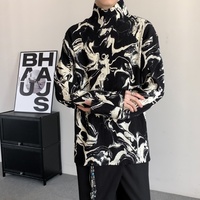 Chemise décontractée pour homme à col montant et manches longues, imprimé marbré, coupe ample et élégante, style streetwear, idéale pour le quotidien