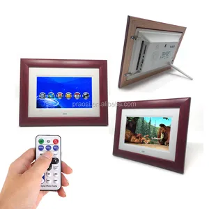 PROS HD video download english blue film/mp4/7inch digital wooden frame LCD HD screen