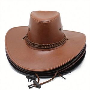 Chapeau de cowboy occidental ethnique en cuir PU unisexe, chapeau de pêche d'été pour l'extérieur, chapeau de soleil pour les voyages en plein air - Product Image 2