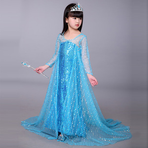 Vestito da Principessa <span class=keywords><strong>Frozen</strong></span> per Bambine, Lussuoso Abito <span class=keywords><strong>di</strong></span> <span class=keywords><strong>Elsa</strong></span> con Lungo Mantello Luminoso, <span class=keywords><strong>Costume</strong></span> da Regina delle Nevi per Compleanno e Cosplay - Product Image 4