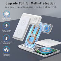 Chargeur sans fil pliable multifonctionnel 3 en 1 pour téléphone, montre et écouteurs avec support magnétique 15W