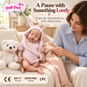 ตุ๊กตาซิลิโคน DollDuo ขนาด 13 นิ้ว แบบสั่งทำพิเศษ ตุ๊กตาเด็กแรกเกิดหลับ ชุดกระต่ายสีชมพูขนฟู ของขวัญวันขอบคุณพระเจ้าเหมือนจริงสำหรับเด็กๆ - Product Image 3