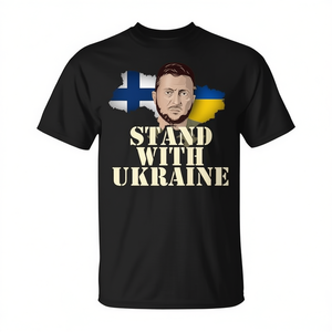 T-shirt Premium 'Stand with Ukraine' con Volodymyr Zelenskyy dalla Finlandia - Categoria Prodotti Promozionali - Product Image 2
