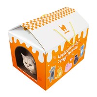 Nouveau Nid pour Chat Écologique avec Griffoir Intégré en Carton Ondulé – Maison pour Animaux Résistante à l'Usure, Anti-Pellicules, Motif Dessin Animé