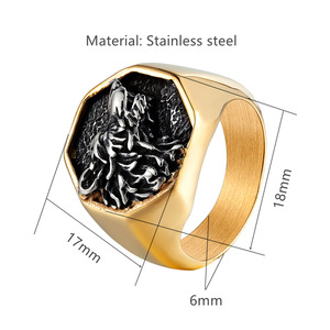 Bague Tête de Loup pour Homme en Acier Inoxydable Doré, Style Punk, Bijou Tendance, Bague d'Index, Cadeau - Product Image 2
