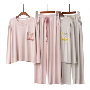Aoyema bahar tarzı ince pijama takım elbise uzun kollu basit kadın pijama gecelik gecelik Modal pamuk pijama pijama setleri