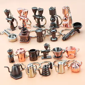 3D MINI metal Coffee equipment Key ring moka pot Coffee cup bucket Keyring Cafe Gift for Coffee Lovers keychain