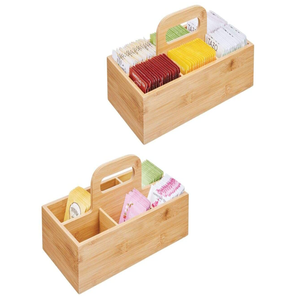 Excellent craftsmanship 6 divided sections attached handle wood tea box printing