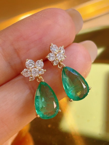 Xinfly Hot Sale Solid 18K Gold Natural <b>Emerald</b> <b>Stud</b> Earrings AU750 Fine Jewelry Daily Wear Ready to Ship - Product Image 2