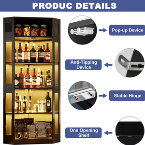 Vitrine d'angle à 5 niveaux avec portes en verre, vitrine éclairée de 71 pouces avec 3 couleurs de lumière pour objets de collection - Product Image 6