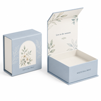 Boîte cadeau personnalisée en forme de livre en carton rigide 1500 g/m² imprimé CMJN bleu poudre à motif botanique pour cadeau de fête prénatale
