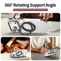 360 °   Coque de protection magnétique transparente en alliage rotative avec béquille pour iPhone 18/17 Pro Max 16 15 14