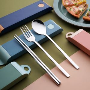 304 Stainless Steel 2/3 Pcs <b>Box</b> Travel Camping Spoon Fork Chopsticks Tableware Student Portable Cutlery Set - Product Image 3