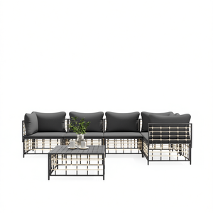 Ensemble de salon de jardin modulaire en polyrotin anthracite 6 places, mobilier d'extérieur au design contemporain - Product Image 1