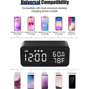 Mới nhất <span class=keywords><strong>MDF</strong></span> bằng gỗ LED kỹ thuật số Đồng hồ báo thức đôi LED thân thiện với môi nhiệt độ độ ẩm lịch thạch anh bàn bảng đồng hồ cho - Product Image 3