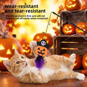 Jouets d'Halloween pour animaux de compagnie, motifs citrouille, araignée, pirate et chauve-souris, en tissu non tissé, baguettes interactives pour chat pour les fêtes - Product Image 3