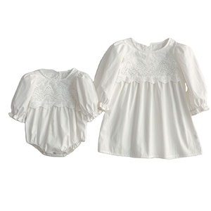 Conjunto de otoño Bebé Diseño simple Mono <span class=keywords><strong>Pijamas</strong></span> Encaje blanco Princesa Vestido de fiesta para niños Niña - Product Image 1