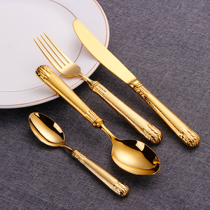Wholesale Hand Forged Knife Fork Spoon Flatware 18/10 Stainless Steel Thick Handle Silverware <b>Gold</b> <b>Cutlery</b> <b>Set</b> for Wedding - Product Image 3