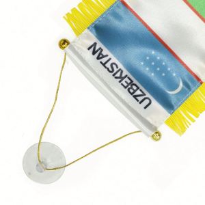 Bandera de satén personalizada de Uzbekistán, bandera pequeña para coche impresa digitalmente, con borlas amarillas, hecha de poliéster duradero para agencias de viajes - Product Image 4