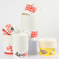 Fast Food Take Box-Assiettes en papier enduit PE de qualité alimentaire Bols Couvercle Nouilles Pâtes Dessert Soupe Bouillie Recycler Conteneur Salade Snack