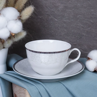 Service à thé de luxe moderne en porcelaine 220cc, 12 pièces, tasses et soucoupes avec design
