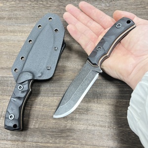 Coltello da Sopravvivenza Stonewash Blade, Coltello Classico a Lama Fissa D2, Coltello da Campeggio Affilato con Impugnatura G10 e Manico in Ottone Lavorato CNC - Product Image 1