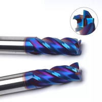 Fraise à queue en carbure à un seul tranchant et 4 cannelures HRC65, à rayon d'angle, outils de coupe CNC, revêtement AITiSiN, disponible en OEM, 3-20mm