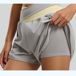 Shorts Deportivos 2 en 1 para Mujer, Cintura Alta, con Cintura de Bloques de Color, Anti-Transparencia, Secado Rápido, para Entrenamiento - Product Image 4