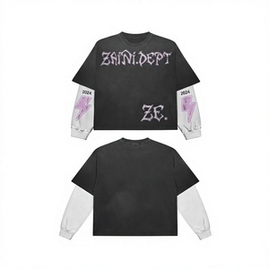 เสื้อยืดคอกลมแขนสั้นทรงปกติ ผ้าคอตตอนหนา 220 GSM พรีเมียม สองชั้น สีดำ แผงแขนสีขาว พิมพ์ลายสกรีนตามสั่ง - Product Image 1