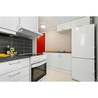Ensemble d'armoires de cuisine modernes de luxe avec portes plates et portes vitrées, tiroirs à fermeture douce
