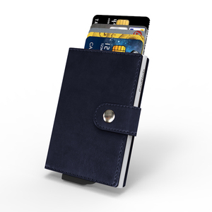 CardHoda PU Leather Short Card Holder <b>RFID</b> <b>Blocking</b> Snap Closure Minimalist Unisex <b>Wallet</b> Dark Blue - Product Image 5