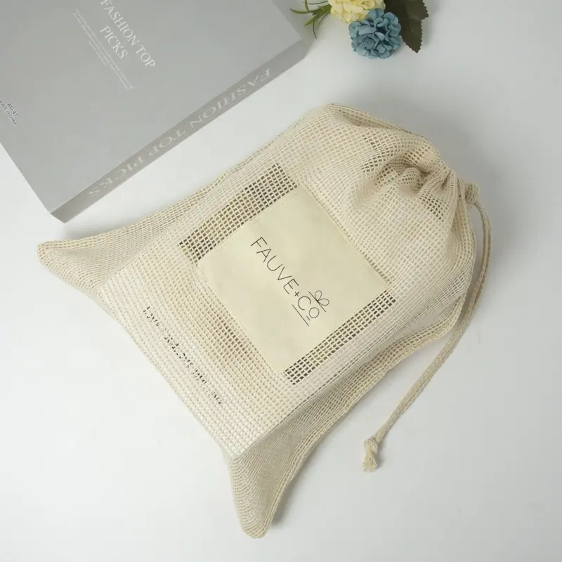 Reusable Organic Cotton Produce Bags Set With Drawstring For Grocery Shopping Fruit Vegetable Cotton Mesh Bag Washable