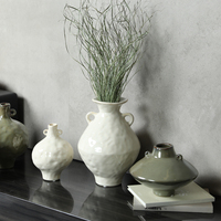 Vase en céramique texturée fait main, vente en gros d'usine, avec deux poignées en boucle, vase à fleurs vintage en porcelaine, accessoires de décoration pour la maison