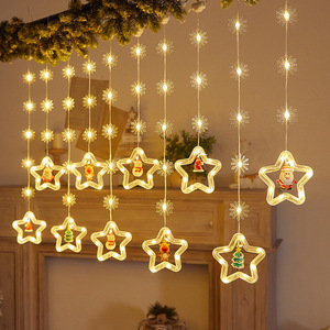 Guirlande lumineuse LED chaude en forme d'étoile de Noël avec pendentifs flocons de neige pour fenêtre et mur - Product Image 1