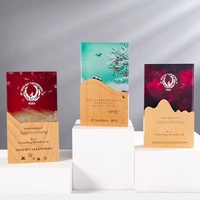 Nouveau design, trophée en verre cristal sur base en bois, écologique, gravé au laser, logo personnalisé, plaque de trophée vierge en bois