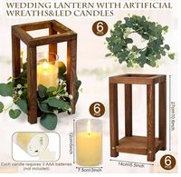 Lanterne de mariage en bois personnalisée 18 pièces Centre de table Lanterne à bougie rustique avec couronnes de feuilles d'eucalyptus Bougies sans flamme à LED