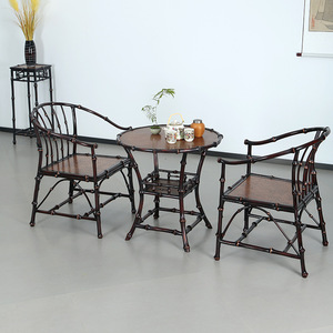 Chinese Style <b>Bamboo</b> Coffee <b>Table</b> Small Round With Waist Antique Bronze Color Household Tea <b>Table</b> Ming Style Design - Product Image 2