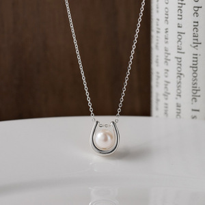 Collier exquis en argent S925, version coréenne, à double boucle, avec perle simple D7443, pour un style élégant, décoration de cou - Product Image 3