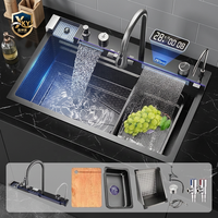 Évier de cuisine populaire grand format à bac unique multifonction, anti-rayures, avec affichage numérique LED, en acier inoxydable 304, à cascade