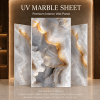 Panneau mural en PVC haute brillance MORLENX, texture marbre UV gris argenté agate, pour projets d'aménagement intérieur hôtelier