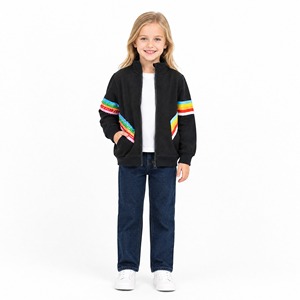 Kids Boutique Clothing Set Casual Kids Clothing Sets Track Jacket Side <strong>Pockets</strong> <strong>Full</strong> Zip Jacket Star Fringe Vibrant Rainbow - Product Image 1