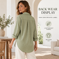 Chemise personnalisée pour femme en mélange de lin rayé, col à revers, manches longues, coupe ample, boutonnée, pour le printemps, l'été et le quotidien