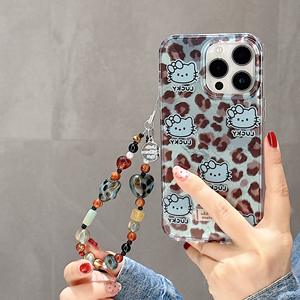 Чехол для телефона с леопардовым принтом для iPhone 16/15/17/Pro Max/14/13, дизайн из блестящей перьевой пряжи, УФ-печать, ремешок для телефона в комплекте - Product Image 1