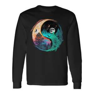 T-shirt à manches longues avec symbole Yin Yang du Taoïsme et motif Taijitu naturel pour promotions - Product Image 1
