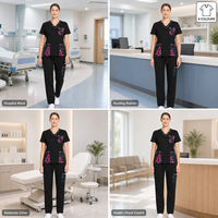 Ensemble de blouses médicales pour femmes à imprimé africain, haut à col en V et manches courtes avec poches à imprimé, pantalon droit, tenue de travail médicale